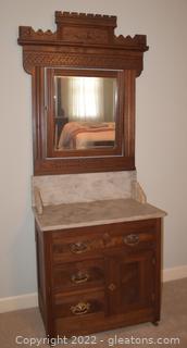 Antique Eastlake Marble Top Wash Stand with Mirror [Upstairs]